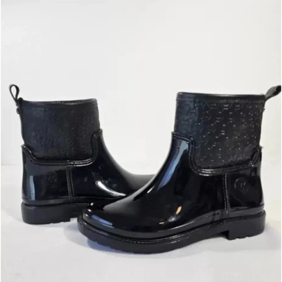 Michael Kors Women Blakely Logo Embossed Ankle Rain Boot Black Size 10 - Picture 1 of 8
